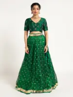 Bottle Green Tissue Silk Lehenga (Set of 2)