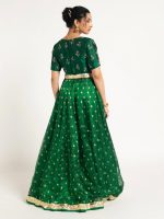 Bottle Green Tissue Silk Lehenga (Set of 2) - Image 3