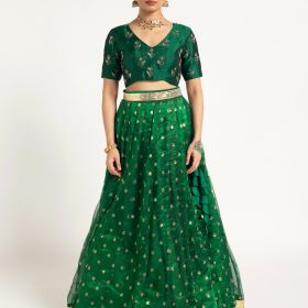 Bottle Green Tissue Silk Lehenga (Set of 2)