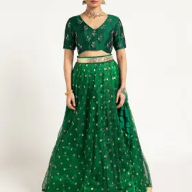 Bottle Green Tissue Silk Lehenga (Set of 2)