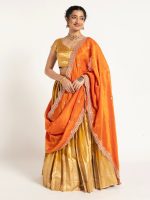 Mustard Yellow Banarasi Silk Lehenga (Set of 3)