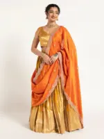 Mustard Yellow Banarasi Silk Lehenga (Set of 3)