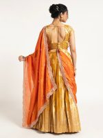 Mustard Yellow Banarasi Silk Lehenga (Set of 3) - Image 2
