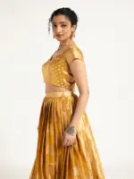 Mustard Yellow Banarasi Silk Lehenga ( Set of 2) - Image 2