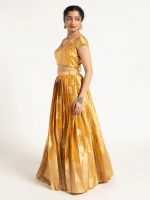 Mustard Yellow Banarasi Silk Lehenga ( Set of 2) - Image 4