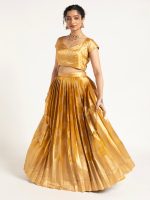 Mustard Yellow Banarasi Silk Lehenga ( Set of 2) - Image 3