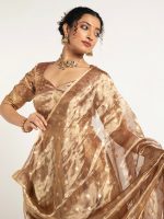 Brown Banarasi Silk Lehenga ( Set of 3 ) - Image 4