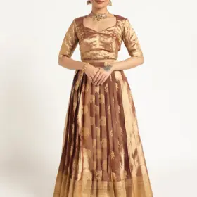 Brown Banarasi Silk Lehenga ( Set of 2 )