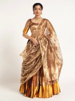 Gold Banarasi Silk Lehenga ( Set of 3 ) - Image 2