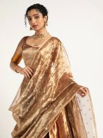 Gold Banarasi Silk Lehenga ( Set of 3 ) - Image 6