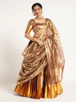 Gold Banarasi Silk Lehenga ( Set of 3 )