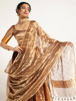 Gold Banarasi Silk Lehenga ( Set of 3 ) - Image 4