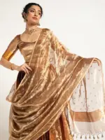 Gold Banarasi Silk Lehenga ( Set of 3 ) - Image 4