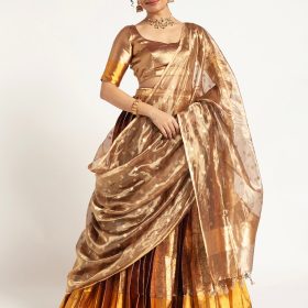 Gold Banarasi Silk Lehenga ( Set of 3 )