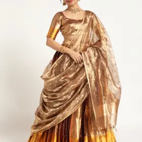 Gold Banarasi Silk Lehenga ( Set of 3 )