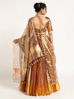 Gold Banarasi Silk Lehenga ( Set of 3 ) - Image 5