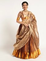 Gold Banarasi Silk Lehenga Set ( Set of 3 )