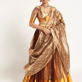 Gold Banarasi Silk Lehenga Set ( Set of 3 )