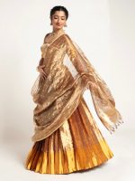 Gold Banarasi Silk Lehenga ( Set of 3 ) - Image 3