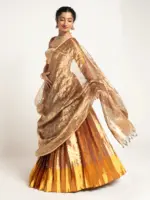 Gold Banarasi Silk Lehenga ( Set of 3 ) - Image 3