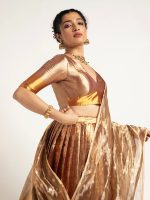 Gold Banarasi Silk Lehenga Set ( Set of 3 ) - Image 3