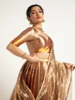 Gold Banarasi Silk Lehenga Set ( Set of 3 ) - Image 3