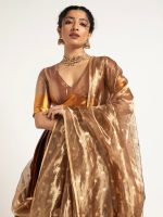 Gold Banarasi Silk Lehenga Set ( Set of 3 ) - Image 4