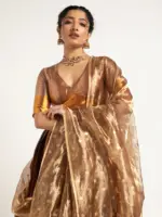 Gold Banarasi Silk Lehenga Set ( Set of 3 ) - Image 4