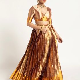 Gold Banarasi Silk Lehenga ( Set of 2 )