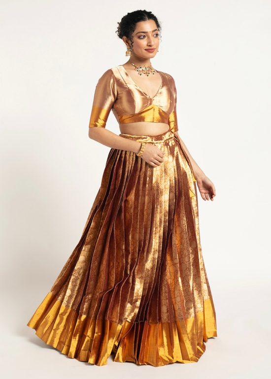 Gold Banarasi Silk Lehenga ( Set of 2 )