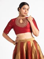 Maroon Embroidered Silk Lehenga ( Set of 2 ) - Image 3