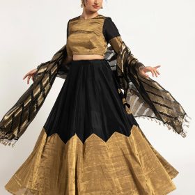 Black Tissue Silk Lehenga ( Set of 3 )