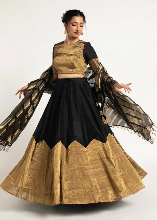 Black Tissue Silk Lehenga ( Set of 3 )