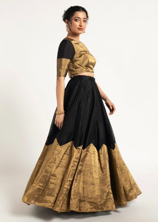 Black Tissue Silk Lehenga ( Set of 2 )