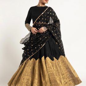 Black Tissue Silk Lehenga ( Set of 3 )