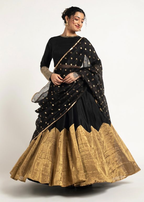 Black Tissue Silk Lehenga ( Set of 3 )