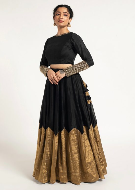Black Tissue Silk Lehenga ( Set of 2 )
