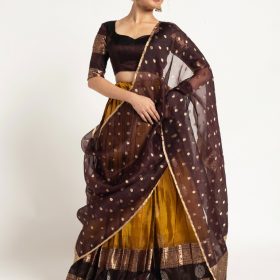 Mustard Yellow Silk Lehenga ( Set of 3 )