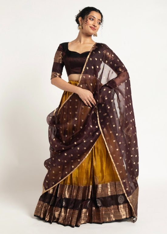 Mustard Yellow Silk Lehenga ( Set of 3 )