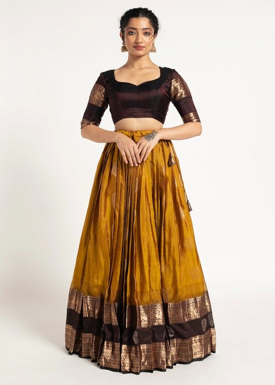 Mustard Yellow Silk Lehenga ( Set of 2 )