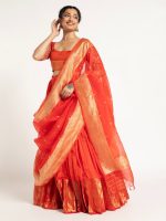 Orange Handloom Silk Lehenga ( Set of 3 ) - Image 5