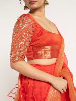 Orange Handloom Silk Lehenga ( Set of 3 ) - Image 3