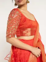 Orange Handloom Silk Lehenga ( Set of 3 ) - Image 3