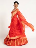 Orange Handloom Silk Lehenga ( Set of 3 ) - Image 2