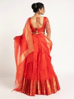 Orange Handloom Silk Lehenga ( Set of 3 ) - Image 6