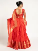 Orange Handloom Silk Lehenga ( Set of 3 ) - Image 6