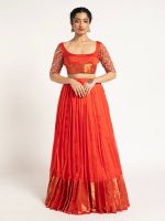 Orange Handloom Silk Lehenga ( Set of 2 )
