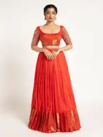 Orange Handloom Silk Lehenga ( Set of 2 )