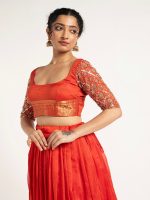 Orange Handloom Silk Lehenga ( Set of 2 ) - Image 3