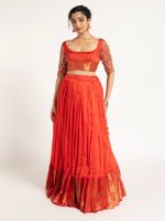 Orange Handloom Silk Lehenga ( Set of 2 ) - Image 4
